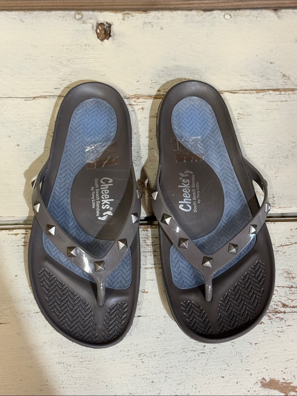 Women's Gray Studded Jelly Flip Flops